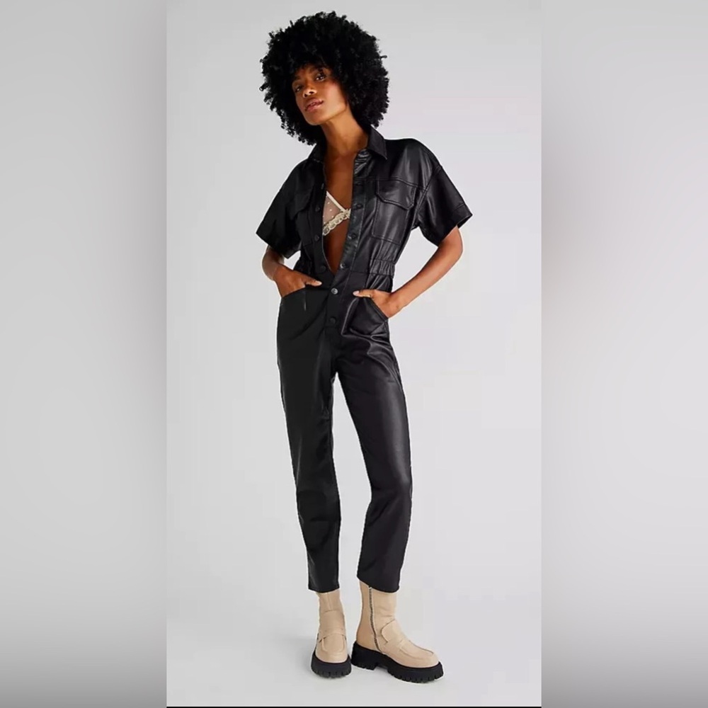 NWT Free People Marci leather coverall jumpsuit